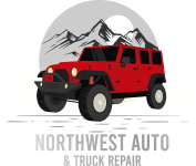 Northwest Auto & Truck Repair logo SUV in front of mountains